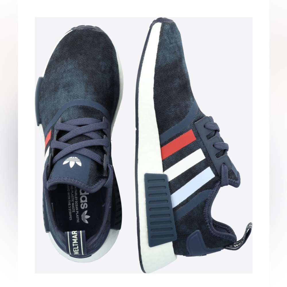 Adidas Originals NMD R1 Sneakers Shadow Navy White Tint Glory Red Mens Sz 9
